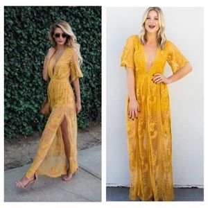 Beautiful Honey Punch Lace Dress- Mustard -Size Small